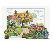Ladybird kit de broderie Foxglove Cottage, kit de point de croix env. 45 x 32 cm, kit complet pour un tableau de broderie carré, hobby artisanal pour adultes et enfants à partir de 8 ans