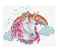 Ladybird set de broderie Rainbow Unicorn, set de point de croix env. 26,6 x 21 cm, set complet pour un tableau de broderie carré, hobby artisanal pour adultes et enfants à partir de 8 ans