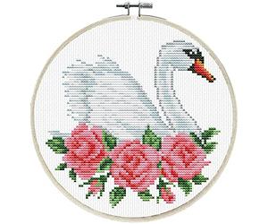 Ladybird set de broderie Rose Swan, set de point long avec cadre de broderie Ø 15,2 cm, set complet pour une image de broderie ronde, hobby artisanal pour adultes et enfants à partir de 8 ans