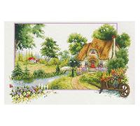 Ladybird Set de Broderie Summer Cottage, Set de Point de Croix env. 46 x 31 cm, Set Complet pour Un Tableau de Broderie carré, Hobby Artisanal pour Adultes et Enfants à partir de 8 Ans