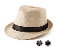 LADYBRO Chapeau Fedora de paille Trilby pour homme des années 1920 à bord court en feutre de laine Panama Cap 7 1/4, S01 Beige, taille : 58 cm, convient pour 22 pouces - 22 7/8", Taille M