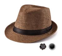 LADYBRO Chapeau Fedora de paille Trilby pour homme des années 1920 à bord court en feutre de laine Panama Cap 7 1/4, S03 Café, taille : 58 cm, convient pour 55,9 cm - 22 7/8", Taille M