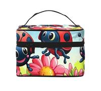 Ladybug Jolie trousse de maquillage de voyage - Organiseur de toilette portable avec compartiments zippés pour pinceaux, bouteilles et soins de la peau