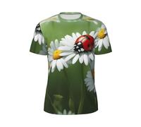 Ladybug On Daisy Flower Print T-shirt à manches courtes respirant athlétique gym sport été mode fitness, Noir/blanc, 3XL