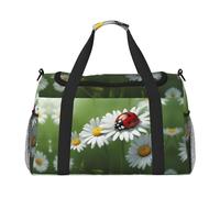 Ladybug On Daisy Flower Sac de voyage pliable Sac fourre-tout Sac fourre-tout Sac à main pour les escapades du week-end, pour les voyages spontanés, noir, taille unique, Noir/blanc, One Size