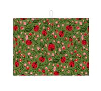 Ladybug Tapis de séchage absorbant pour comptoir de cuisine, tapis égouttoir à vaisselle absorbant à motif floral vert, tapis de séchage en microfibre pour protection de bar à café, 45,7 x 61 cm