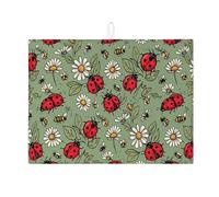 Ladybug Tapis de séchage pour comptoir de cuisine, tapis d'égouttoir absorbant vert, tapis de séchage en microfibre motif floral printanier pour cuisine, café, bar, 45,7 x 61 cm