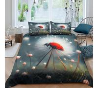 Ladybug Volant Linge de Lit Confortable Microfibre Hypoallergique 3 pièces Fantaisie Nature Art Housse de Couette avec Fermeture Éclair Résistante for Chambre à Coucher Single（140x200cm）