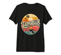 LadyGriller Rétro Tropical Sunset Palm Tree BBQ Grill Design T-Shirt Haut de Gamme