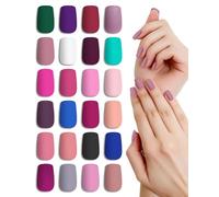 LADYING 24 Couleur (576 PCS) Mat Carrés Faux Ongles Moyen,Reutilisable Press on Nails Kit avec Patch,Full Cover Faux Ongle avec Colle Pour Femme et Ado,French Square Faux Ongles à Coller Nail Art