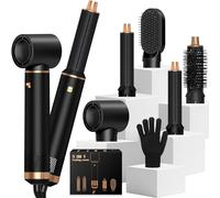 LADYSONS Airstyler 5 en 1 - 1000 W - Avec brosse soufflante - Sèche-cheveux rond - Fer à boucler automatique - Sèche-cheveux - Brosse à lisser pour volume de cheveux, lissage, boucles et sèche-cheveux