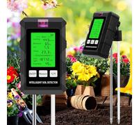 LADYSONS Testeur de pH du Sol 6 en 1, humidimètre Plantes avec fertilité du Sol/humidité/pH/température/lumière Solaire/humidité ambiante, avec écran LCD, pour Jardinage/Plante en Pot