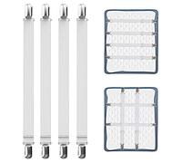 laeeyin Lot de 4 tendeurs de drap de lit réglables de 55 à 250 cm - Tendeur de drap élastique avec clips en métal - Pour draps, matelas, planche à repasser ou canapé - Blanc