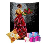 Laegnfho Kits de Crochet de Loquet 55 x 75 cm Kit Tapis Point Noué à Faire Grande Taille, Point de Croix, Latch Hook Kit de Tapis Noué à Nouer Soi-Même Kits pour Adultes Débutants