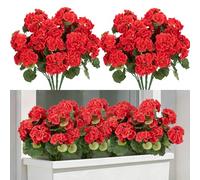 Laelfe 8 Pièces Géranium Artificiel Extérieur, Rouge | Buisson Fausses Fleurs de Géraniums pour Maison, Jardin, Terrasse, Balcon, Décoration de Table