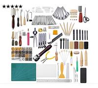 LAEMALLS Cuir Outil de Bricolage Kit, 366 Pièces Outils de Maroquinerie Main Couture Cuir Bricolage d’Artisanat, Kit de Gravure sur Cuir Leather Craft Tools pour Piquer, Marquer, Travailler, Coudre#1