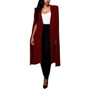 LAEMILIA Cape de printemps pour femme, blazer trench, manteau plumeau, décontracté, ouvert sur le devant, longue cape cape cape couleur unie veste de costume, Rouge, 44