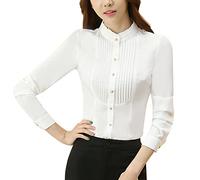 LAEMILIA Chemise Femme Elégant Chemisier Chic Col Montant Manches Longues Ajusté Haut Dentelle T-Shirt Blouse Classique Mousseline Top Couleur Unie