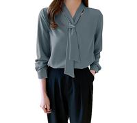 LAEMILIA Chemisier Femme Chic et Elégant Blouse Femme Mousseline en Soie Chemise Bureau Liquette Tunique Manche Longue Col Cravate Top Printemps Shirt Automne Grande Taille Couleur Unie 34-42