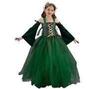 LAEMILIA Costume de fée pour filles - Costume d'elfe de la forêt pour enfants - Robe en tulle - Couronne de fleurs - Serre-tête - Oreilles et manches - Pour enfants de 2 à 12 ans
