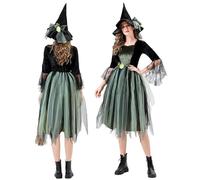 LAEMILIA Costume d'Halloween pour femme - Costume de fée de sorcière - Costume de forêt enchantée - Robe médiévale en velours avec chapeau de sorcière gothique - Tailles 36 à 46 (S-XL)