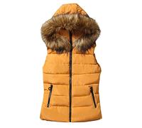 LAEMILIA Gilet Femme sans Manches Hiver Chaud Veste avec Capuche Fourrure Amovible Doudoune Casual Blouson Décontracté Manteau Chic avec Poches Zippé Fermeture Eclaire
