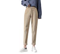 LAEMILIA Jean polaire à enfiler pour femme - Taille mi-haute - Pantalon chino chaud et thermique - Jean droit - Streetwear Y2K, kaki, 42
