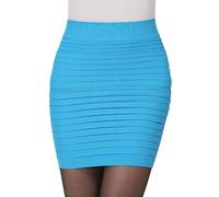 LAEMILIA Jupe Crayon Courte Femme Mini Skirt Moulant Élastique Plissée Taille Haute Pakage Hanche Party Soirée (Longueur38cm, Bleu Ciel)