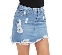 LAEMILIA Jupe Femme en Jean Denim Déchirée Trou Stretch Crayon Classique Taille Haute Poche Eté Casual Vintage