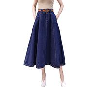 LAEMILIA Jupe Longue Jean Femme Jupe Grande Taille Maxi Skirt Femme Jupe Denim Mi Longue Jupe Evasée Femme Taille Haute avec Poches Pratiques Elégant Chic Vintage Couleur Unie