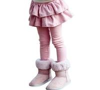 LAEMILIA Leggings en tricot chaud avec jupe tutu à volants pour petites filles - Collants extensibles doublés en polaire épaisse, rose, 5-6 ans