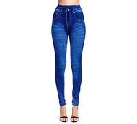 LAEMILIA Leggings Femme Imitant Jeans Jeggings Femme Taille Haute Elastique Pantalon Faux Denim Leggings Imprimé Pant Chic Mode Yoga Gym Sport pour Adultes Adolescents S-3XL