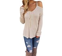 LAEMILIA Pull Femme Epaule Nue Chandails à Manches Longues Casual Col Rond Pullover en Maille Sweater Jumper Tops Tricots