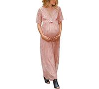 LAEMILIA Robe de Grossesse Shooting Photo Robe Longue Eté Femme Enceinte Robe Maternité Photographie Dentelle Manche Courte Robe Grossesse Soirée Chic Tenue Photo Grossesse Grande Taille S-XL