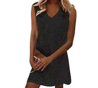 LAEMILIA Robe Femme Eté Courte sans Manche Robe Femme Chic et Elegant Col en V Robe de Plage Robe Casual Florale Robe Droite Grande Taille Cocktail Soirée Vacance Couleur Unie 34-42