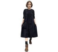 LAEMILIA Robe générale en velours côtelé avec col en V pour femme, robe salopette midi pour l'automne et l'hiver avec grandes poches, grande taille M-5XL, Noir , M