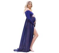 LAEMILIA Robe Grossesse Shooting Photo Vêtement de Maternité Photographie Robe Baby Shower Femme Enceinte Manches Longues Epaule Dénudée Tenue Photoshoot Séances Photo Taille Unique