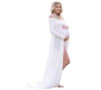 LAEMILIA Robe Grossesse Shooting Photo Vêtement de Maternité Photographie Robe Baby Shower Femme Enceinte Manches Longues Epaule Dénudée Tenue Photoshoot Séances Photo Taille Unique