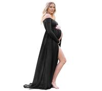 LAEMILIA Robe Grossesse Shooting Photo Vêtement de Maternité Photographie Robe Baby Shower Femme Enceinte Manches Longues Epaule Dénudée Tenue Photoshoot Séances Photo Taille Unique