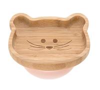 LÄSSIG Assiette en bois pour enfants Assiette à goûter pour enfants, en bambou Ventouse en silicone antidérapante/Platter Little Chums Mouse, rose