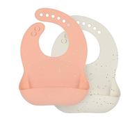 LÄSSIG Lot de 2 bavoirs en silicone pour bébé - Avec bac collecteur - Passe au lave-vaisselle - Orange/beige