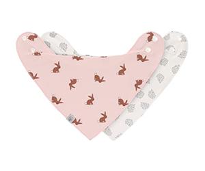 LÄSSIG Bavoir bébé écharpe triangle set 2 pcs. Coton bio bouton-pression réversible/Baby Bandana Little Forest Rabbit