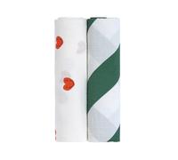 LÄSSIG Bébé Couverture de puériculture Drap de puériculture Lot de 2 en coton 120 x 120 cm/ Swaddle & Burp Blanket XL Happy Rascals Heart