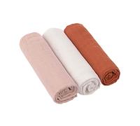 LÄSSIG Bébé Couverture de puériculture Drap de puériculture Lot de 3 en coton 85 x 85 cm/Swaddle & Burp Blanket L pink/milky/rust
