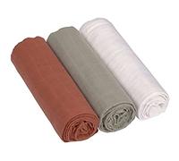 LÄSSIG Bébé Couverture de puériculture Drap de puériculture Lot de 3 en coton 85 x 85 cm/Swaddle & Burp Blanket L rust/olive/milky