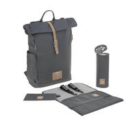 LÄSSIG Bébé Sac à dos à langer Sac à dos avec matelas à langer, fixation pour poussette, porte-bouteille produit durablement/GRE Rolltop Backpack anthracite