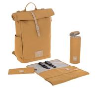 LÄSSIG Bébé Sac à dos à langer Sac à dos avec matelas à langer, fixation pour poussette, porte-bouteille produit durablement/GRE Rolltop Backpack curry