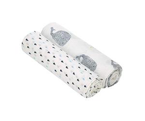 LÄSSIG Écharpe de puériculture Heavenly Soft Swaddle (2 pcs. 120 x 120 cm), Bleu(Little Water Whale), XL