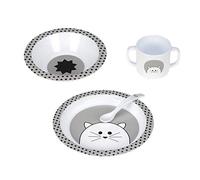LÄSSIG Ensemble de vaisselle pour enfants (assiette, tasse, petit bol, cuillère) sans mélamine, sans BPA, pour lave-vaisselle et micro-ondes/Ensemble de vaisselle PP Little Chums Cat