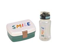 Lässig Set boîte à pain & gourde - Set déjeuner avec boîte à lunch et gourde (460 ml)/Little Gang Smile milky/ocean green